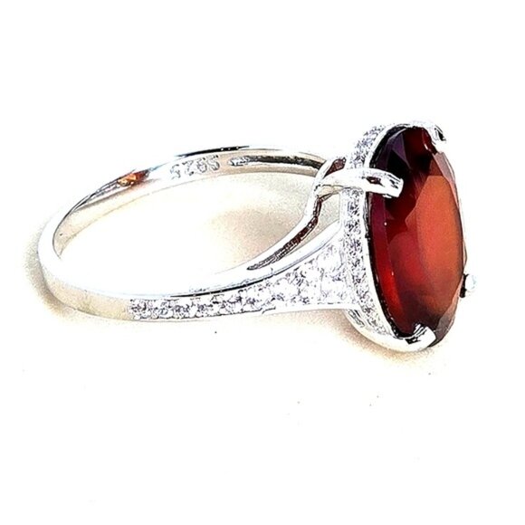 925 Sterling Silver Ring with Natural  Hessonite Garnet Gem & CZ - Picture 12 of 16